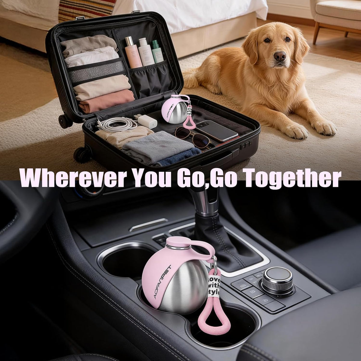 Portable Dog Water Bottle with Collapsible Silicone Bowl, 10Oz
