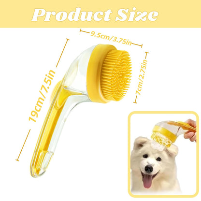 Dog Bath Brush, 2 in 1 Pet Grooming Bath Massage Brush with Soap and Shampoo Dispenser Soft Silicone Bristle Dog Scrubber for Long Short Haired Dogs Cats Shower-Yellow