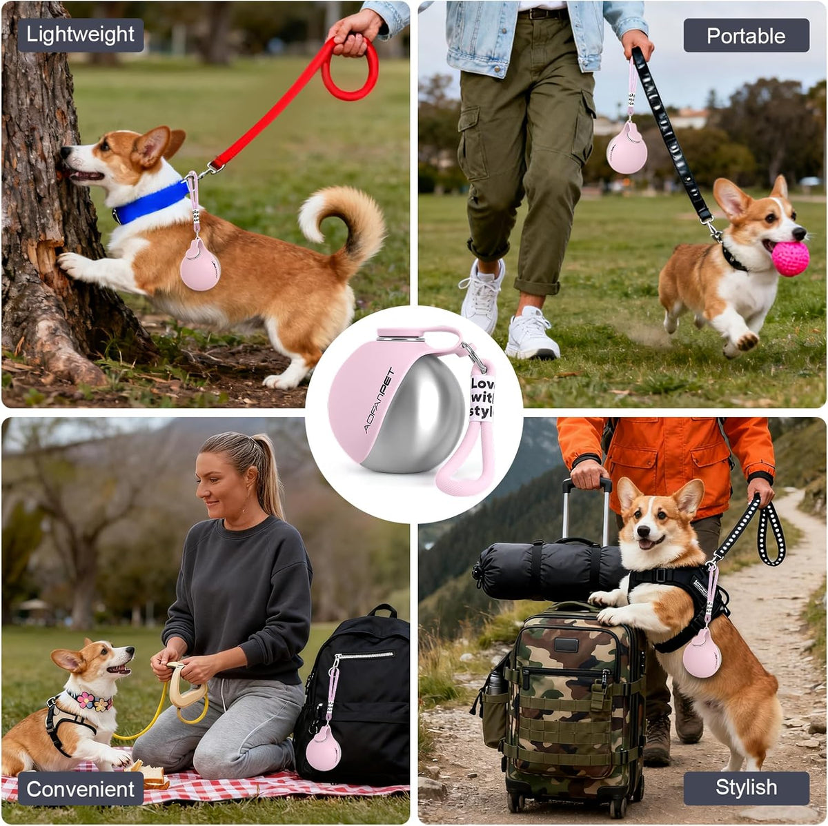 Portable Dog Water Bottle with Collapsible Silicone Bowl, 10Oz