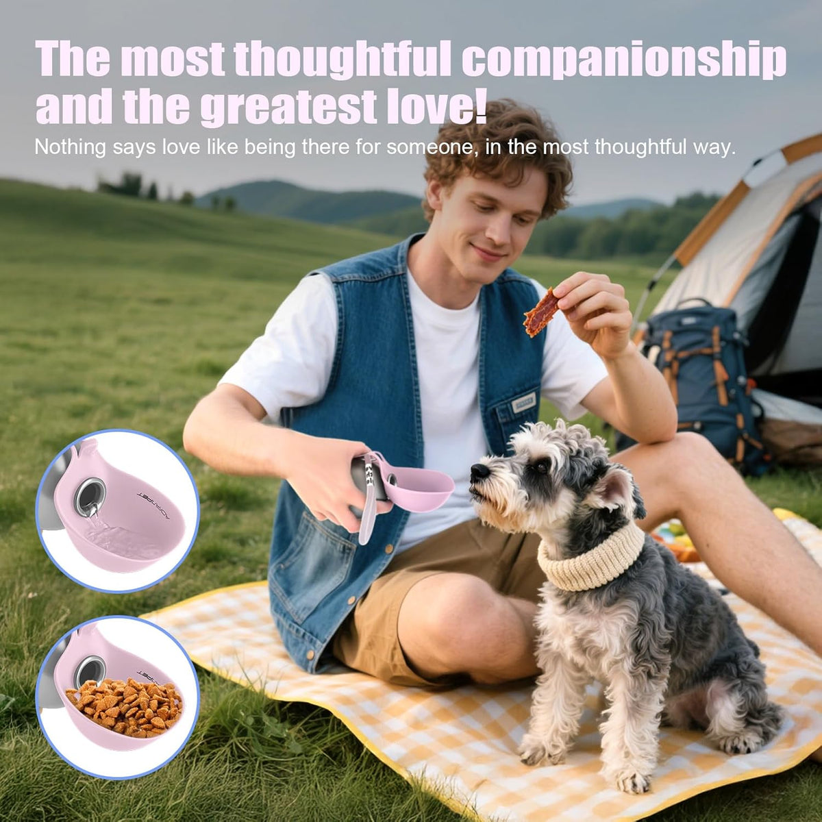 Portable Dog Water Bottle with Collapsible Silicone Bowl, 10Oz