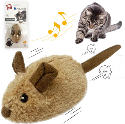 Interactive Cat Toy Mouse, Moving Automatic Cat Toys Mice Electronic with Furry Tail, Automatic Squeaky Cat Toys for Kitten Indoor/Outdoor Exercise (Brown-Ear)