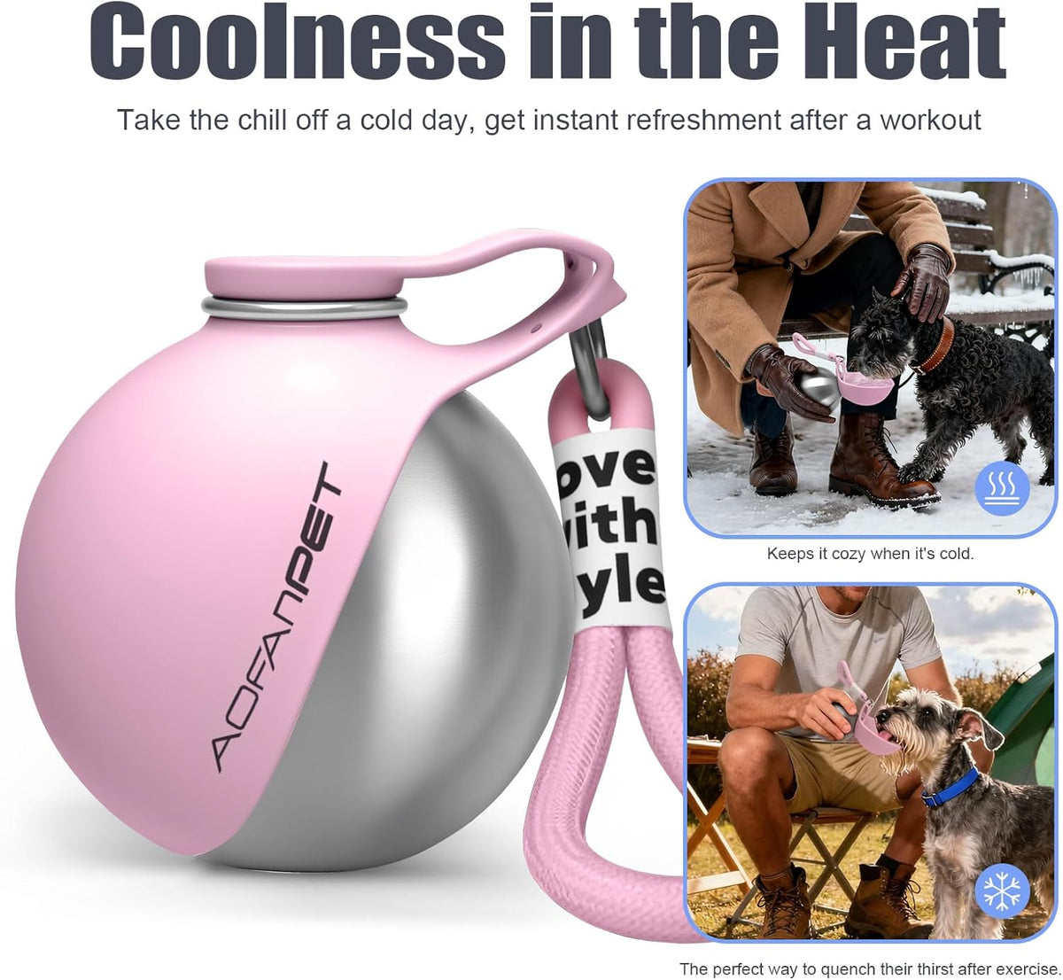 Portable Dog Water Bottle with Collapsible Silicone Bowl, 10Oz