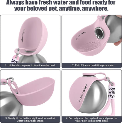 Portable Dog Water Bottle with Collapsible Silicone Bowl, 10Oz