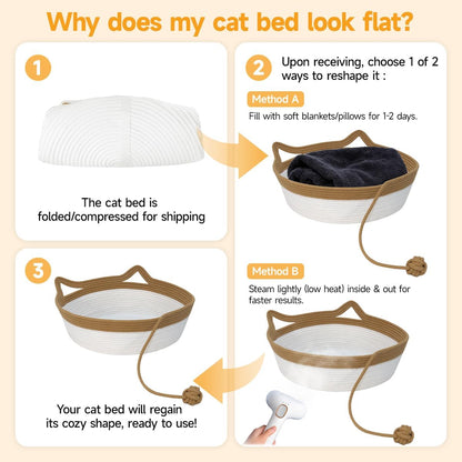 Cat Bed, Cotton Rope Instinct Basket for Cats, Handwoven Cat Beds