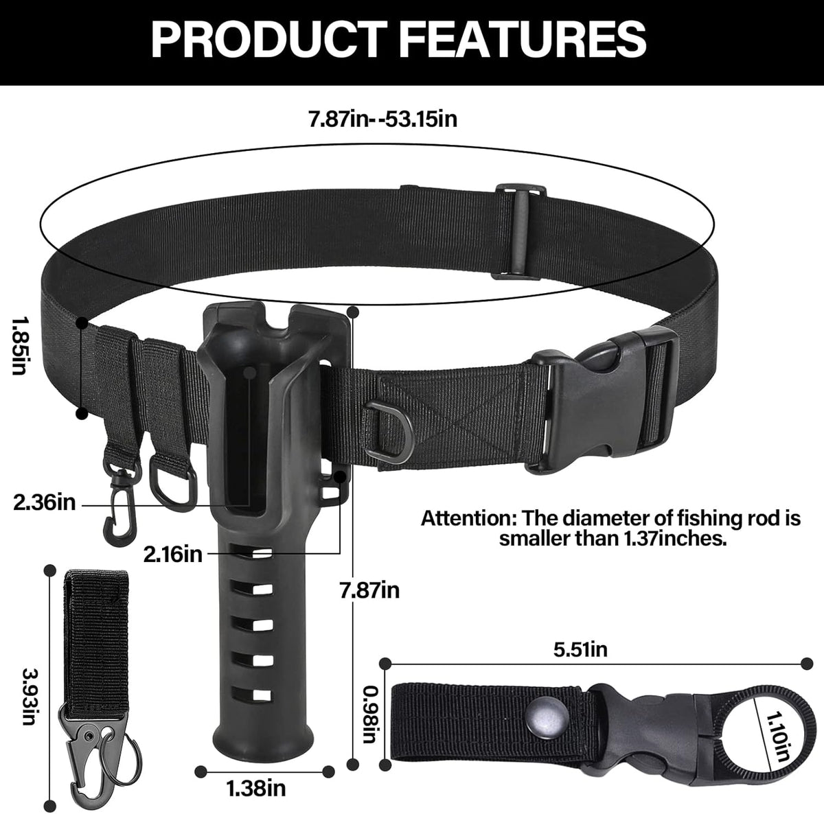 Fishing Wading Belt with Rod Holder Adjustable Wader Waist Belt