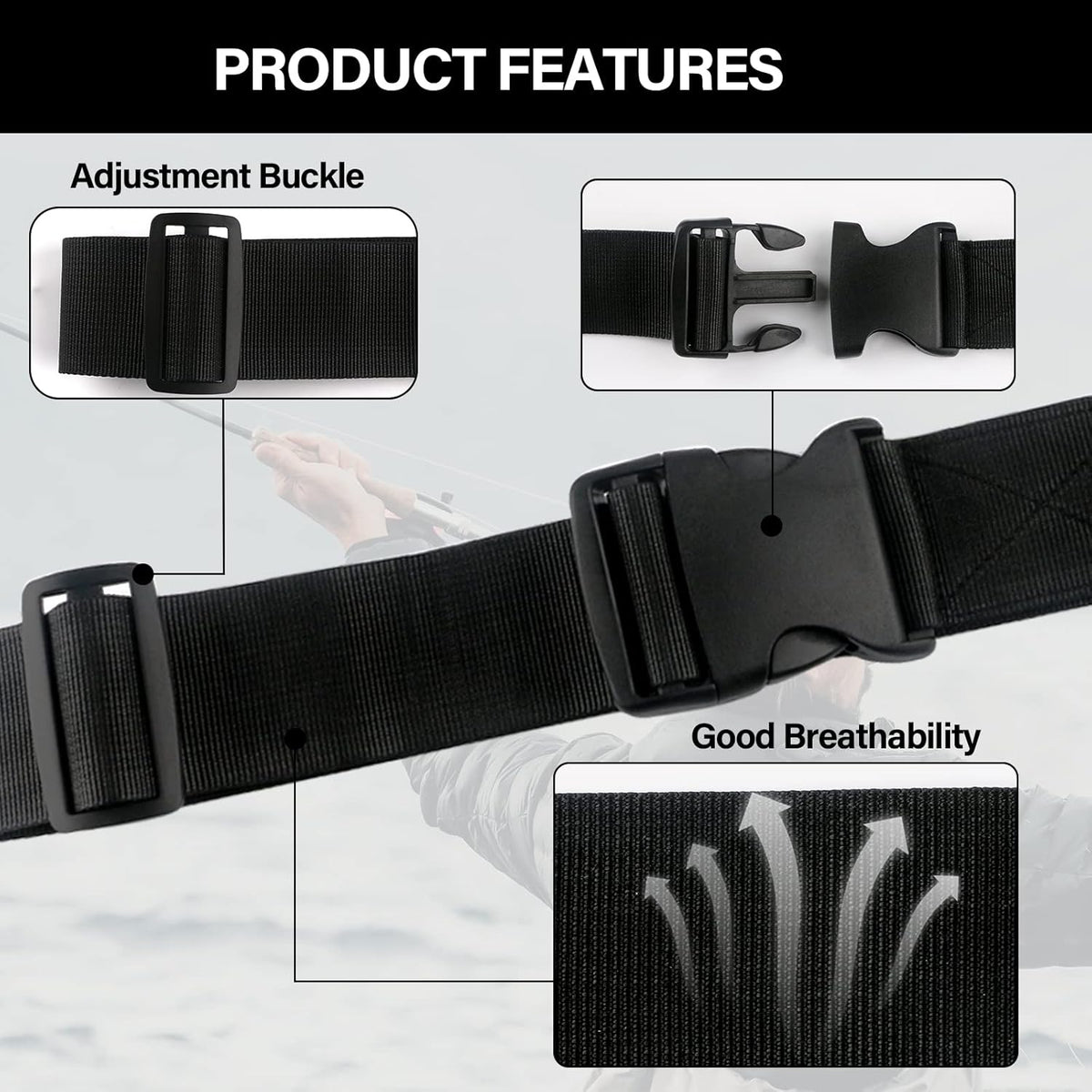 Fishing Wading Belt with Rod Holder Adjustable Wader Waist Belt