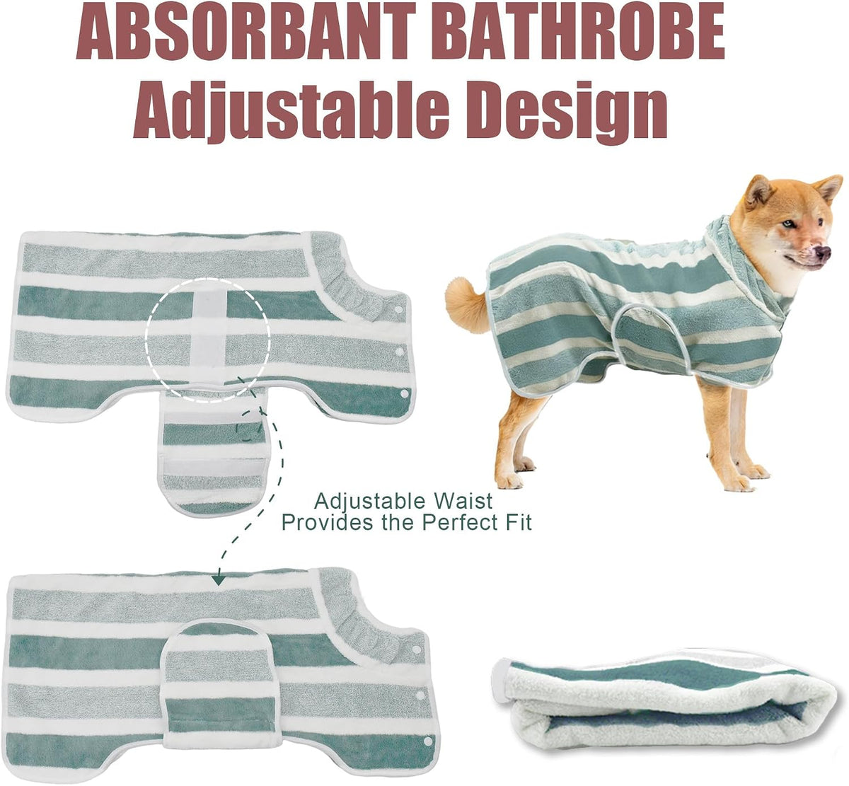Fast‑Drying Dog Bathrobe, Absorbent Striped Pet Towel, Green, M