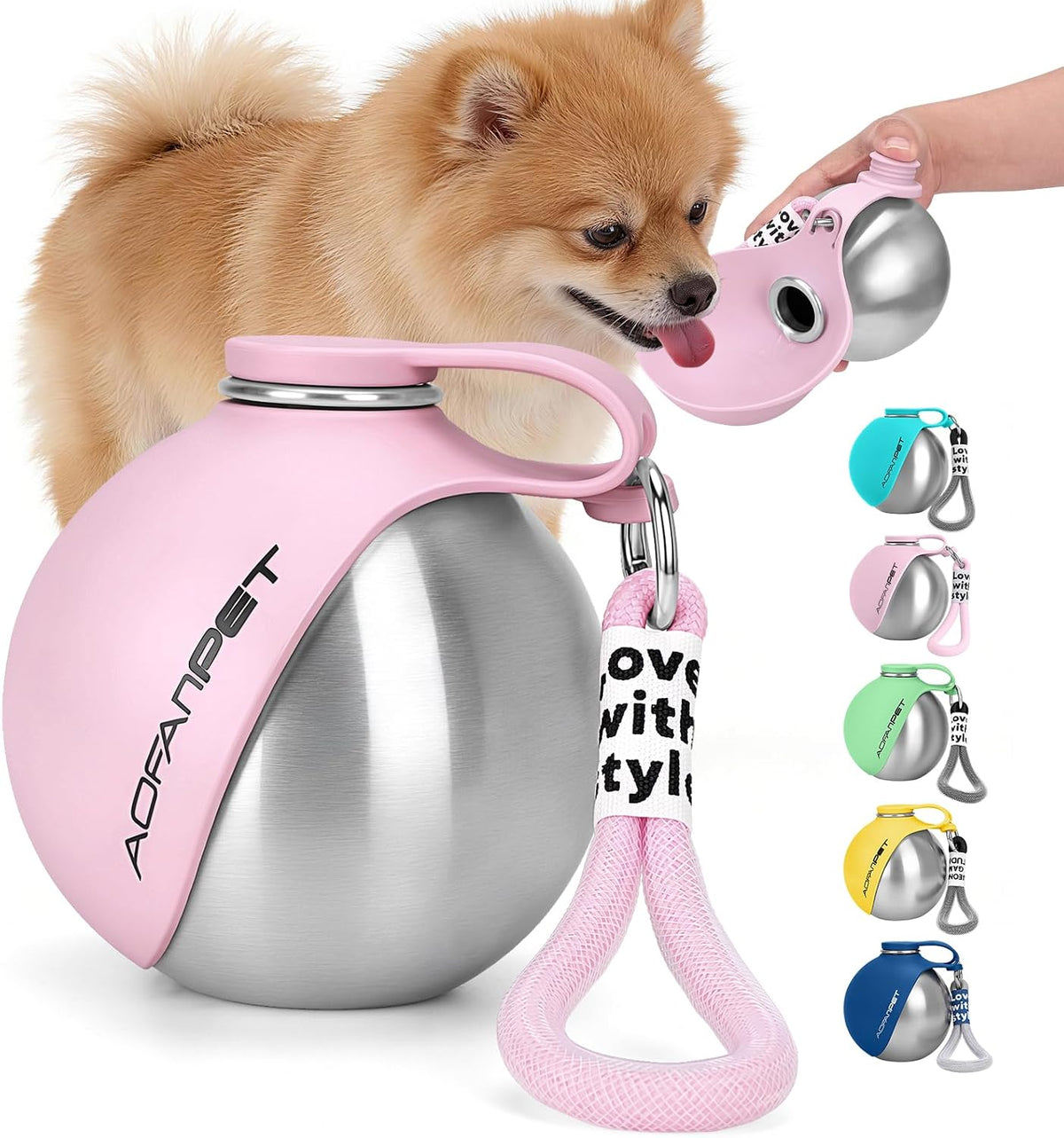 Portable Dog Water Bottle with Collapsible Silicone Bowl, 10Oz