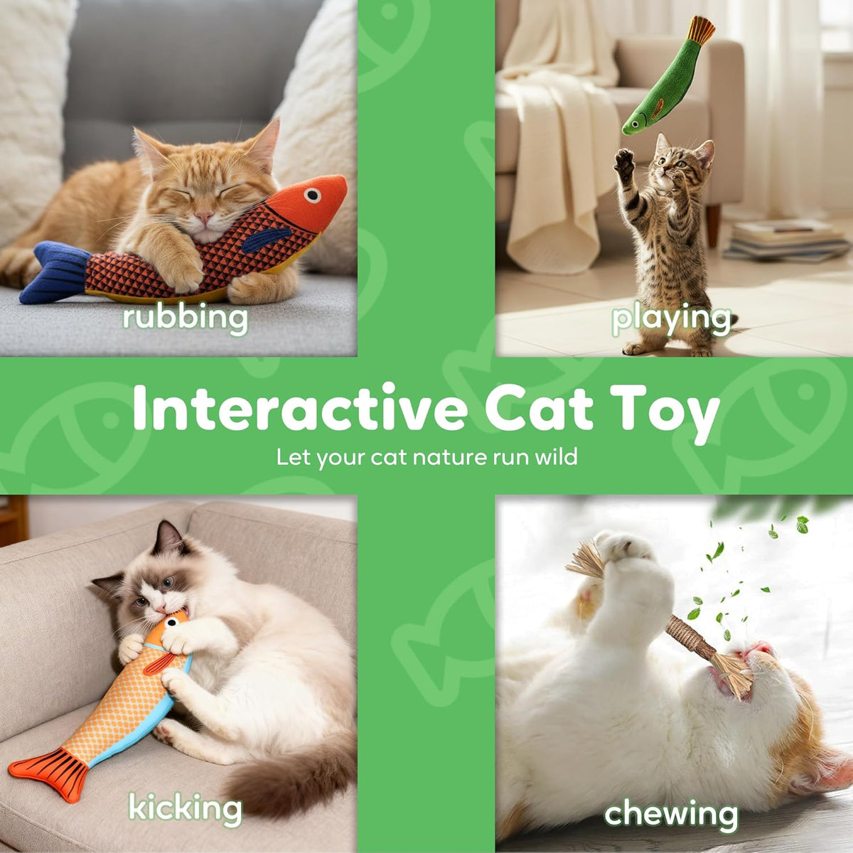 Catnip Toys Saury Fish, Cat & Kitten Chew Kicker Interactive Crinkle Toys for Bored Indoor Adult Cats & Kitten, Cat Gifts Teething Toys Soft and Durable for All Breeds